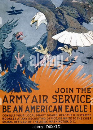 Aux Etats-Unis, la Première Guerre mondiale, American, le recrutement, l'affiche, noir, allemand, avions Inscrivez-vous, Armée de terre, Service, 1917, Banque D'Images