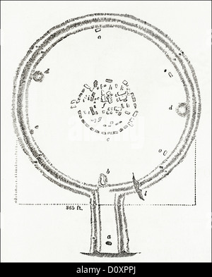 La gravure sur bois victorien circa 1864 Plan de Stonehenge montrant qu'il était, à cette date, Banque D'Images