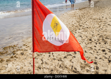 Indicateur d'avertissement de méduses sur la plage en Espagne Banque D'Images