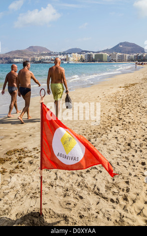 Indicateur d'avertissement de méduses sur la plage en Espagne Banque D'Images