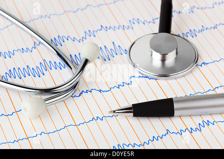 Stéthoscope et sur l'ecg pen Banque D'Images