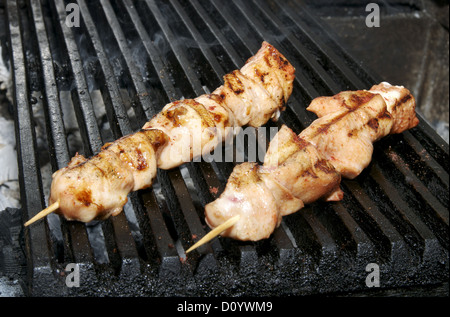 Brochettes de poulet sur le gril Banque D'Images