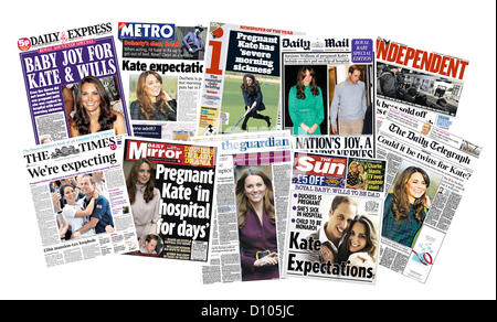 Une sélection de pages avant de la presse nationale annoncer la nouvelle que le Duc et Dutchess de Cambridge s'attendent à ce que le premier enfant. 4 décembre 2012. Jamie Mann / Alamy Live News Banque D'Images