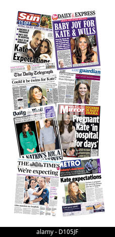 Une sélection de pages avant de la presse nationale annoncer la nouvelle que le Duc et Dutchess de Cambridge s'attendent à ce que le premier enfant. 4 décembre 2012. Jamie Mann / Alamy Live News Banque D'Images