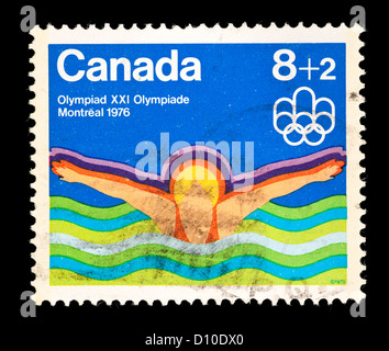 Timbre du Canada représentant représentant un nageur olympique, émis pour les Jeux Olympiques de 1972 à Montréal, Canada. Banque D'Images