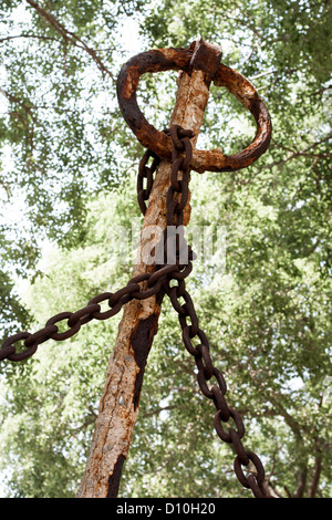 Old rusty chaînes d'ancre sur l'arrière-plan de feuilles vertes Banque D'Images