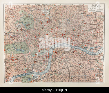 Carte vintage de Londres à la fin du 19ème siècle Banque D'Images