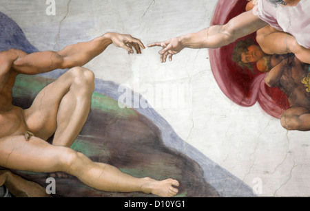La création d'Adam de Michel-Ange à la chapelle Sixtine, Vatican, Rome, Italie Banque D'Images