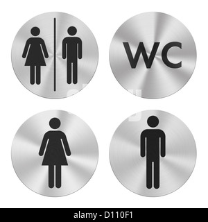 Signes sur les plaques en aluminium isolé sur blanc. Icônes de groupe WC Banque D'Images