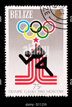 Timbre-poste du Belize représentant un sprinter, émis pour le 1980 Jeux Olympiques d'été de 1920 à Moscou, URSS. Banque D'Images