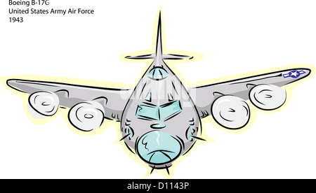 Croquis de Boeing B-17G La Seconde Guerre mondiale avion de bombardement sur fond blanc Banque D'Images