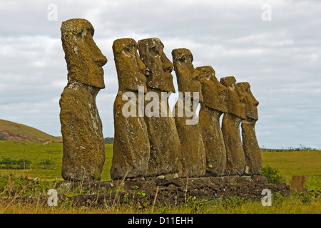 Statues de pierre - moai - à l'île de Pâques - à l'Ahu Akivi Banque D'Images