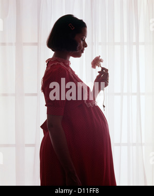 1970 SILHOUETTE D'ENCEINTES PENSIVE AFRICAN AMERICAN WOMAN SEULE FLEUR Banque D'Images