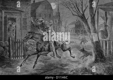 Années 1770 Le 19 avril 1775 minuit RIDE ILLUSTRATION DE PAUL REVERE Banque D'Images