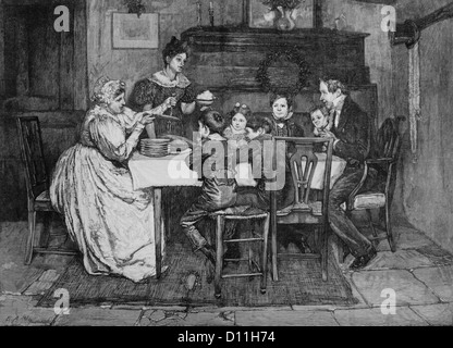 1840 1843 Charles Dickens CHRISTMAS CAROL BOB CRATCHIT DÎNER DE NOËL ILLUSTRATION PAR EDWIN ABBEY Banque D'Images