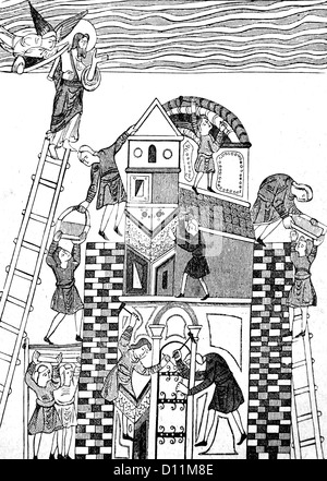 Illustration de la construction de la Tour de Babel de l'ouvrage Cassell's history of England Volume I Banque D'Images