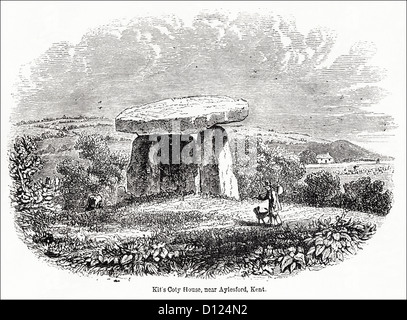 Kit's Coty chambre une chambre de culture néolithique long barrow sur Blue Bell Hill près de Aylesford Kent. La gravure sur bois victorien circa 1845 Banque D'Images