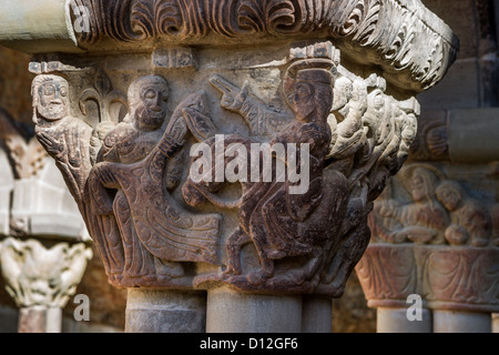 L'entrée triomphale de Jésus à Jérusalem. Capital dans le cloître du monastère de San Juan de la Peña en Aragon, Espagne Banque D'Images