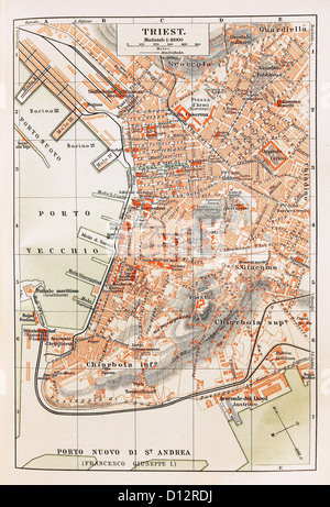 Carte ancienne de Trieste à la fin du 19ème siècle Banque D'Images