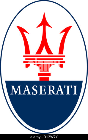 Logo du constructeur de voitures de sport italien Maserati de Fiat Group dont le siège est à Modène. Banque D'Images