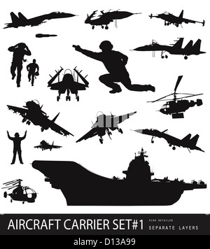 Des porte-avions. silhouettes détaillées Vector Banque D'Images