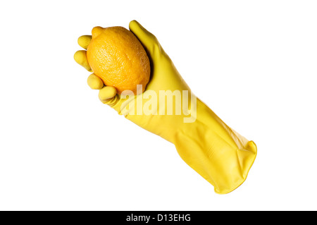 Gants en caoutchouc jaune et citron avec clipping path Banque D'Images