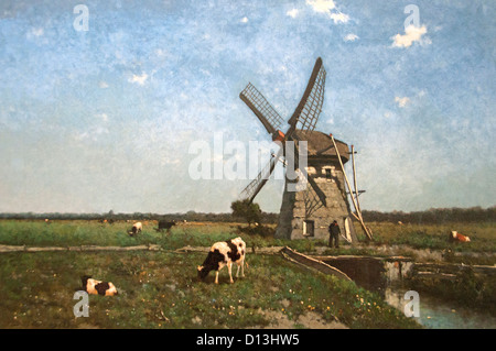 Paysage avec moulin près de Schiedam 1873 Johannes Hendrik Weissenbruch Netherlands Dutch Banque D'Images