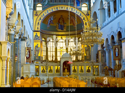 Intérieur de l'église grecque orthodoxe, Saint Dimitrios de Thessalonique Banque D'Images