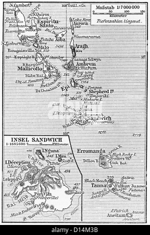 Vintage carte de la Géorgie du Sud et les îles Sandwich du Sud à partir de la fin du 19ème siècle Banque D'Images