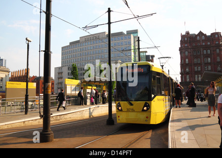 Tramway à Manchester St Peters Square. Banque D'Images