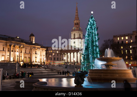 L'arbre de Noël annuel offert par la Norvège à Trafalgar Square, Londres. Banque D'Images