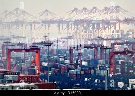 Shanghai Harbour - Port en eau profonde de Yangshan de nuit Banque D'Images