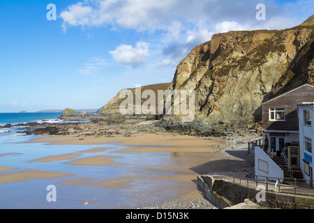 La plage de Trevaunance Cove St Agnes, Cornwall England UK Banque D'Images