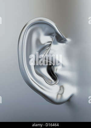 Argent métallique tridimensionnelle de l'oreille humaine. 3d Banque D'Images