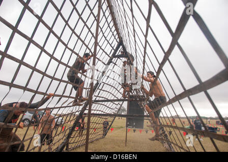 8 décembre 2012 San Antonio, Texas, USA - Les personnes à vaincre l'obstacle filet' pendant la Gladiator Rock'n courir à San Antonio. Banque D'Images