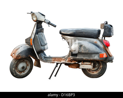 Old rusty scooter isolé sur fond blanc Banque D'Images