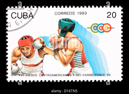 Timbre-poste représentant de Cuba boxeurs. Banque D'Images