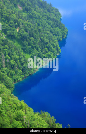 Vue aérienne du lac Mashu et arbres de Teshikaga, Hokkaido Banque D'Images