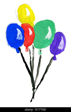 Ballons colorés peints avec de la peinture sur un fond blanc Banque D'Images