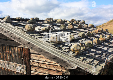 Sur le toit de cabine typique à l'Alpe di Siusi / Alpe di Siusi, le Tyrol du Sud / Alto Adige, Italie Banque D'Images