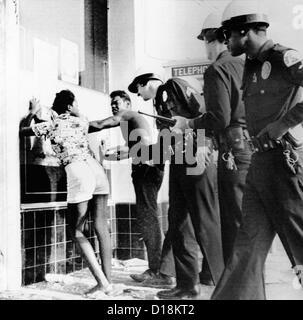 Cinquième jour du 1965 Watts des émeutes. Deux policiers américains africains soupçonnés de pillage un marché. Le 15 août 1965. Banque D'Images