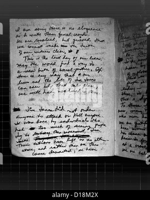 Note de suicide, écrit et signé par Annie Moore. La page 3. Moore est un registre des infirmières et l'un des leaders des peuples Banque D'Images