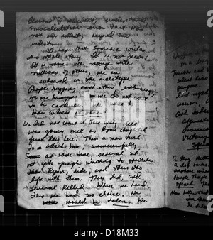 Note de suicide, écrit et signé par Annie Moore. La page 7. Moore est un registre des infirmières et l'un des leaders des peuples Banque D'Images