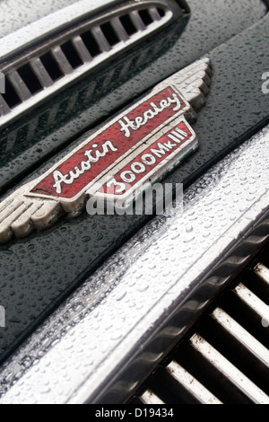 La calandre avant et d'un insigne d'une Austin Healey 300 mk3 voiture à une exposition de voiture. Banque D'Images