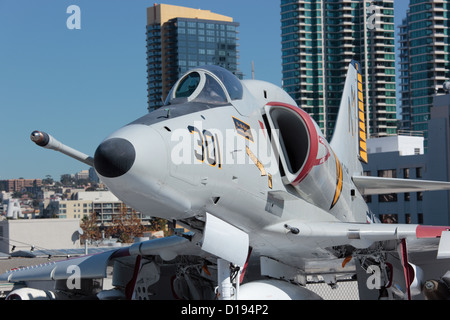 A4 Skyhawk jet de combat à bord du USS Midway à San Diego, Californie. Banque D'Images