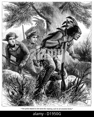 La gravure de l'époque victorienne d'un Native American guide les troupes britanniques pendant la guerre de Sept Ans en Amérique du Nord Banque D'Images