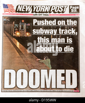 Le New York Post page montre une photographie de Ki Suk Han juste avant d'être écrasé par un train Q Banque D'Images