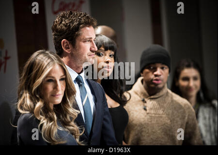 Oslo, Norvège. 11/12/2012. De gauche, Sarah Jessica Parker, Gerard Butler, Jennifer Hudson et Ne-Yo lors d'une conférence de presse pour le concert du Prix Nobel de la Paix à Oslo. Crédit : Alexander Widding / Alamy Live News Banque D'Images