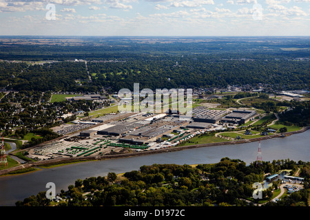 Photographie aérienne de l'usine John Deere Harvester Works, East Moline, Illinois Banque D'Images