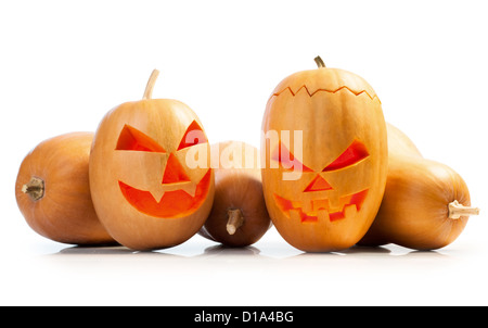 Halloween pumpkins émotionnelle isolé sur fond blanc. Clipping path Banque D'Images